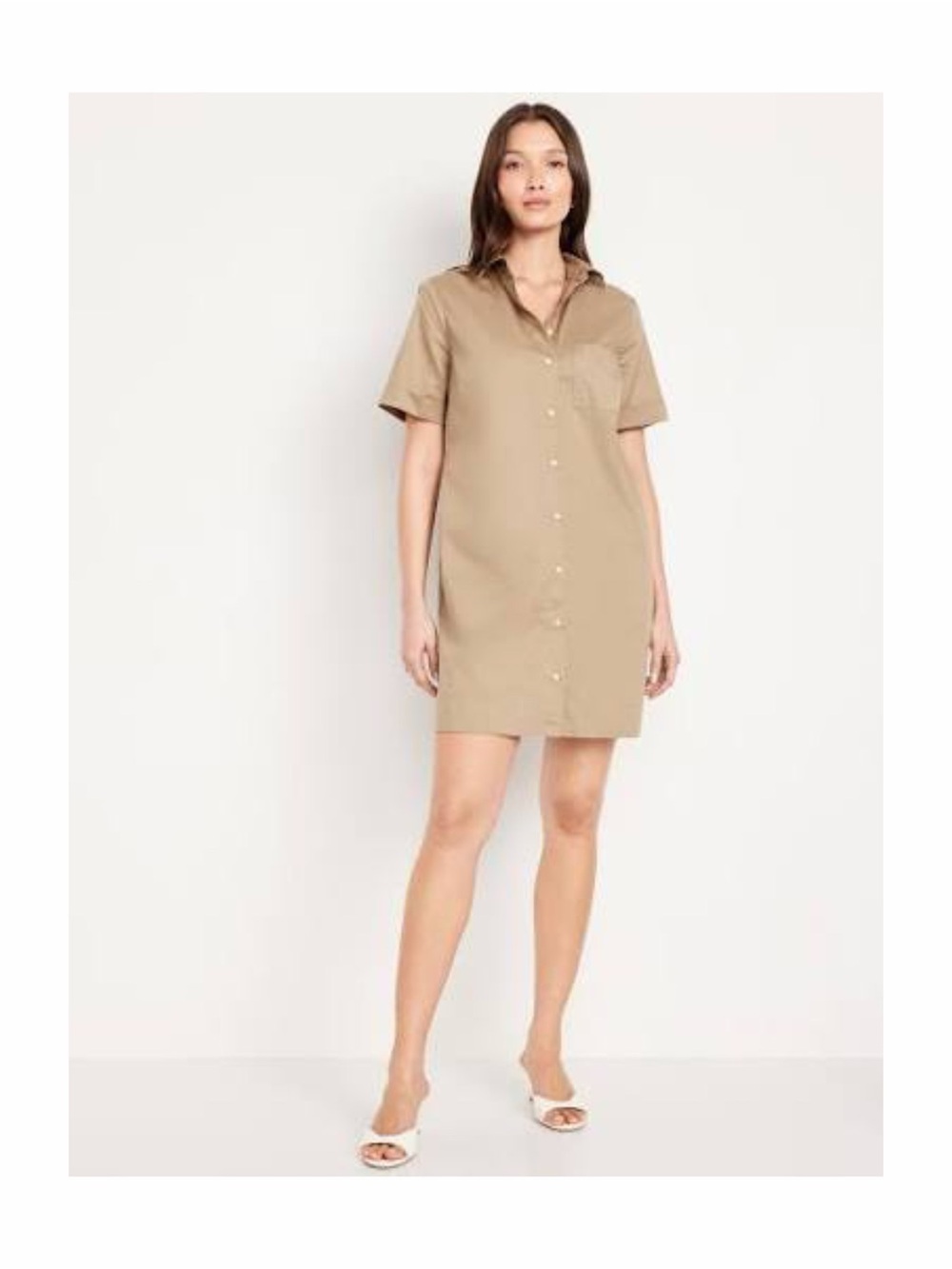 Old Navy Short-Sleeve Button-Front Shirt Dress in Taupe